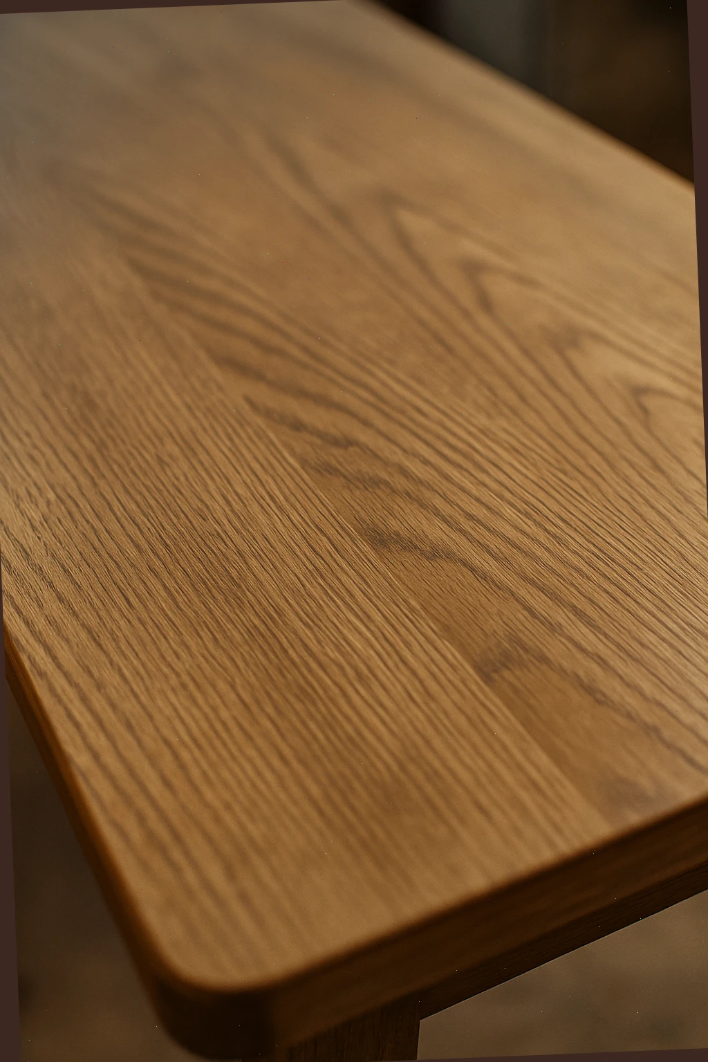 Restored oak tabletop with even grain and soft, low-sheen finish